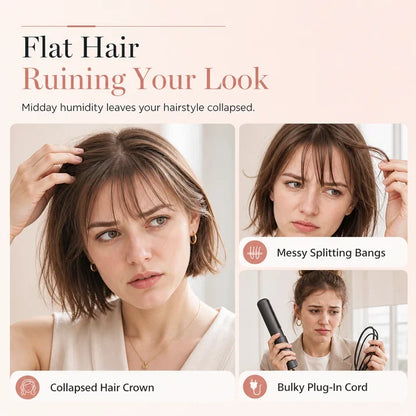 🔥50% OFF NOW!💇 Add Crown Volume Instantly! Cordless Heated Bangs Styling Comb, Portable Rechargeable Mini Hot Brush for Travel Hair Styling